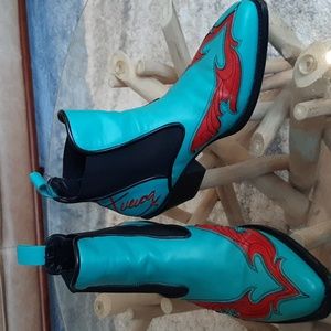 Fluevog size 9.5 Estrelita Aqua Western Chelsea boot